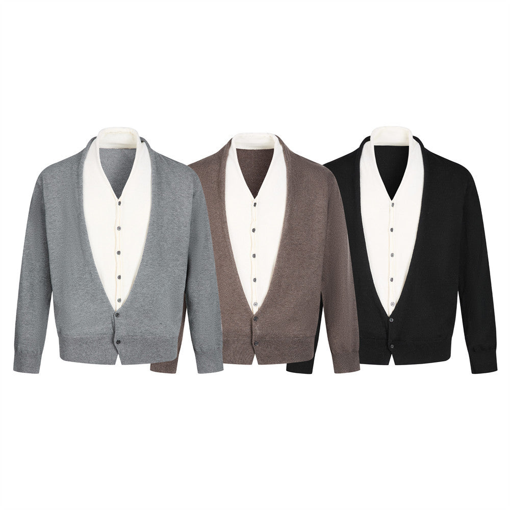 Men's V Neck Sweater Two-Tone Faux-Layered Cardigan