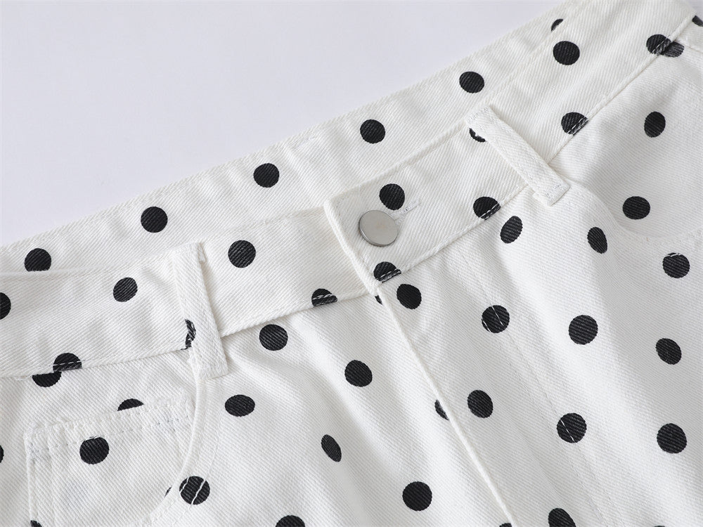 Pantalon baggy wide-leg à pois avec broderies cartoon dalmatien