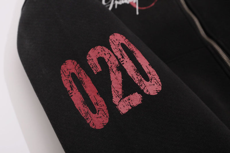 Grunge-Zip-Hoodie – Vintage-Washed-Crop-Streetwear-Zip-up mit Script