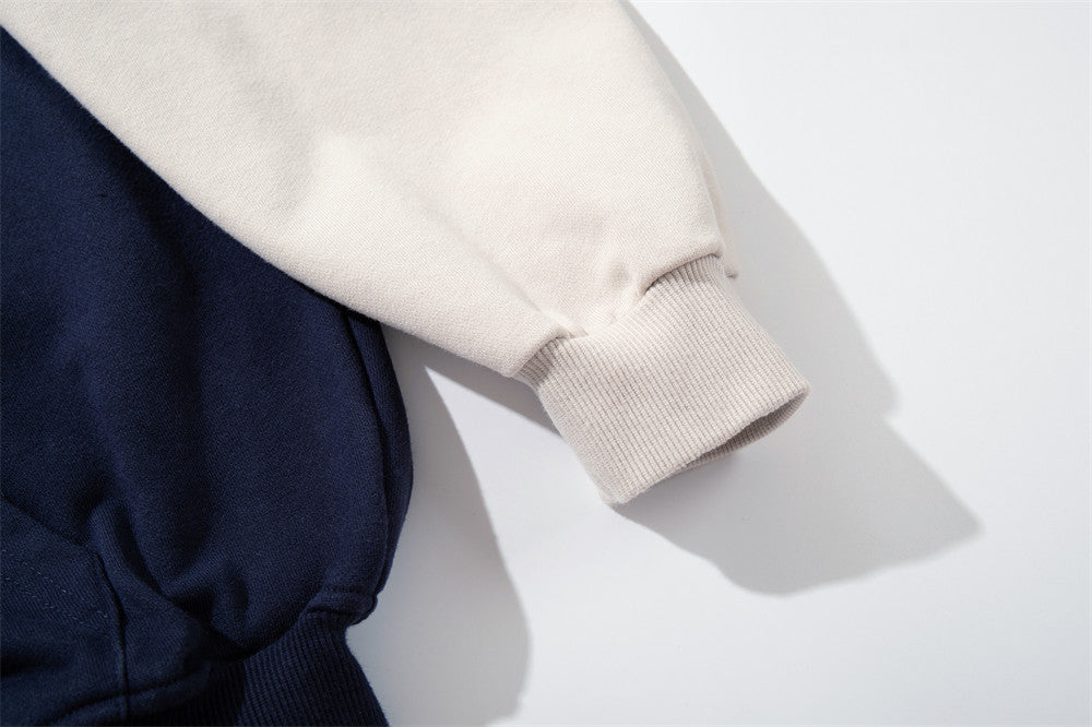 Rebirth 7 Colorblock-Zip-Hoodie – Distressed Varsity-Sweatshirt in Navy & Creme