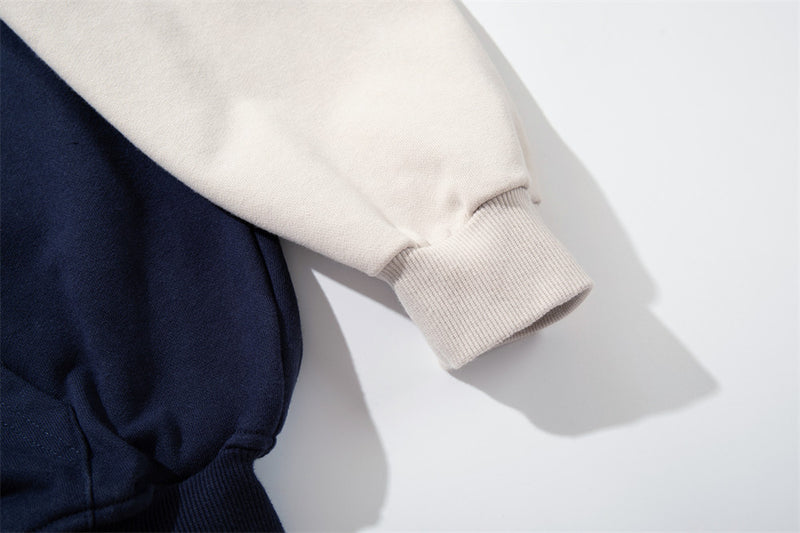 Rebirth 7 Colorblock-Zip-Hoodie – Distressed Varsity-Sweatshirt in Navy & Creme