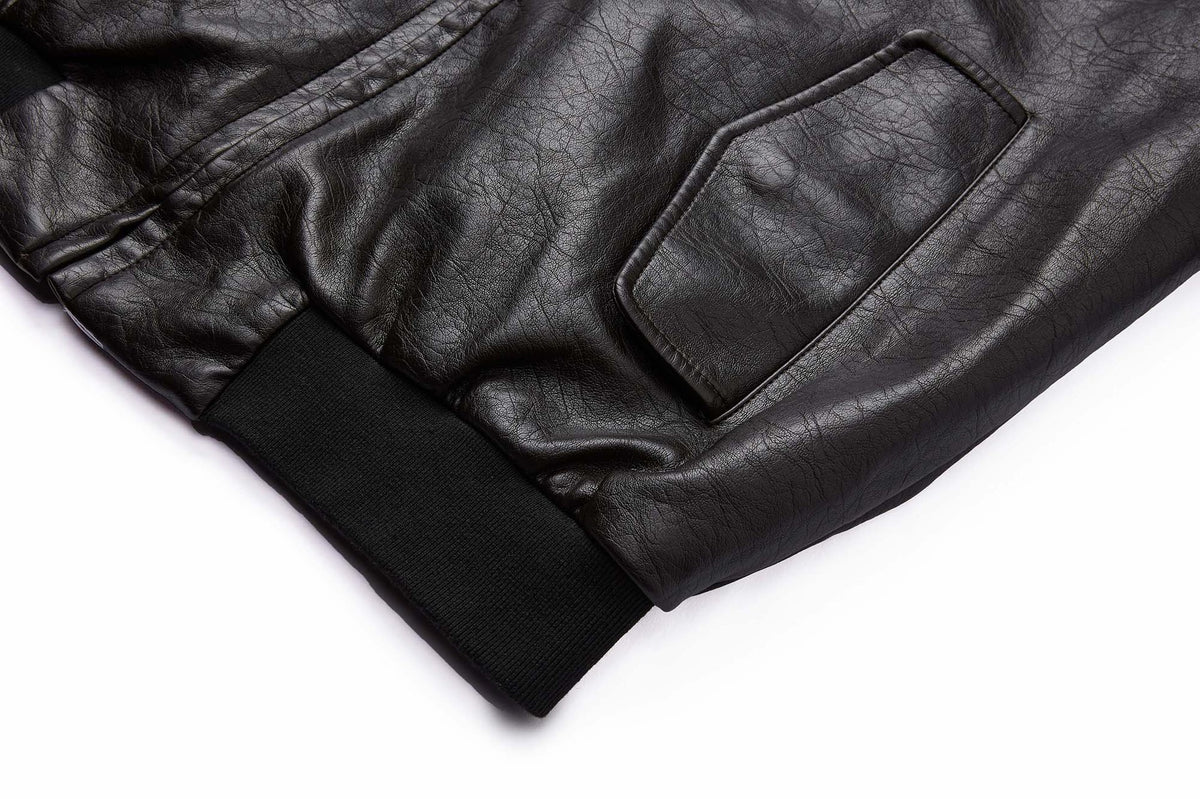 Oversized Brown Leather Jacket Men – Retro Bomber PU Leather Zip-Up