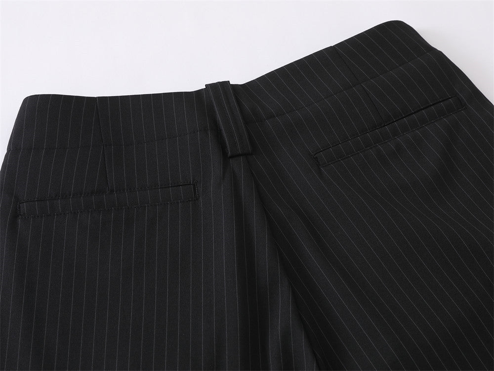 Men's Black Pinstripe Wide-Leg Trousers – Pleated Button-Fly Dress Pants
