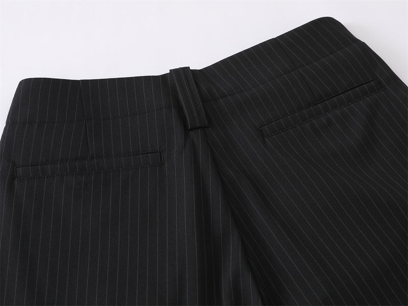 Men's Black Pinstripe Wide-Leg Trousers – Pleated Button-Fly Dress Pants