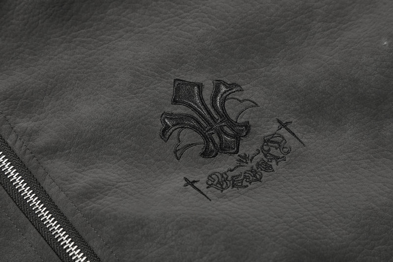 Blouson bomber oversize à capuche, vintage américain, broderie et suédine PU – Veste moto