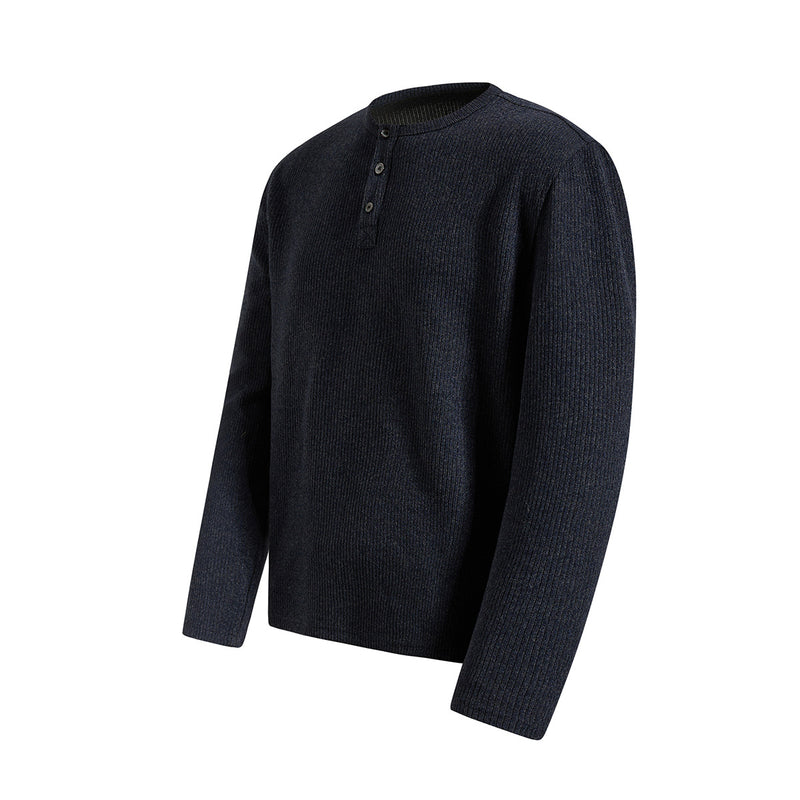 Men's Ribbed Henley Long-Sleeve Shirt – Vintage American Style