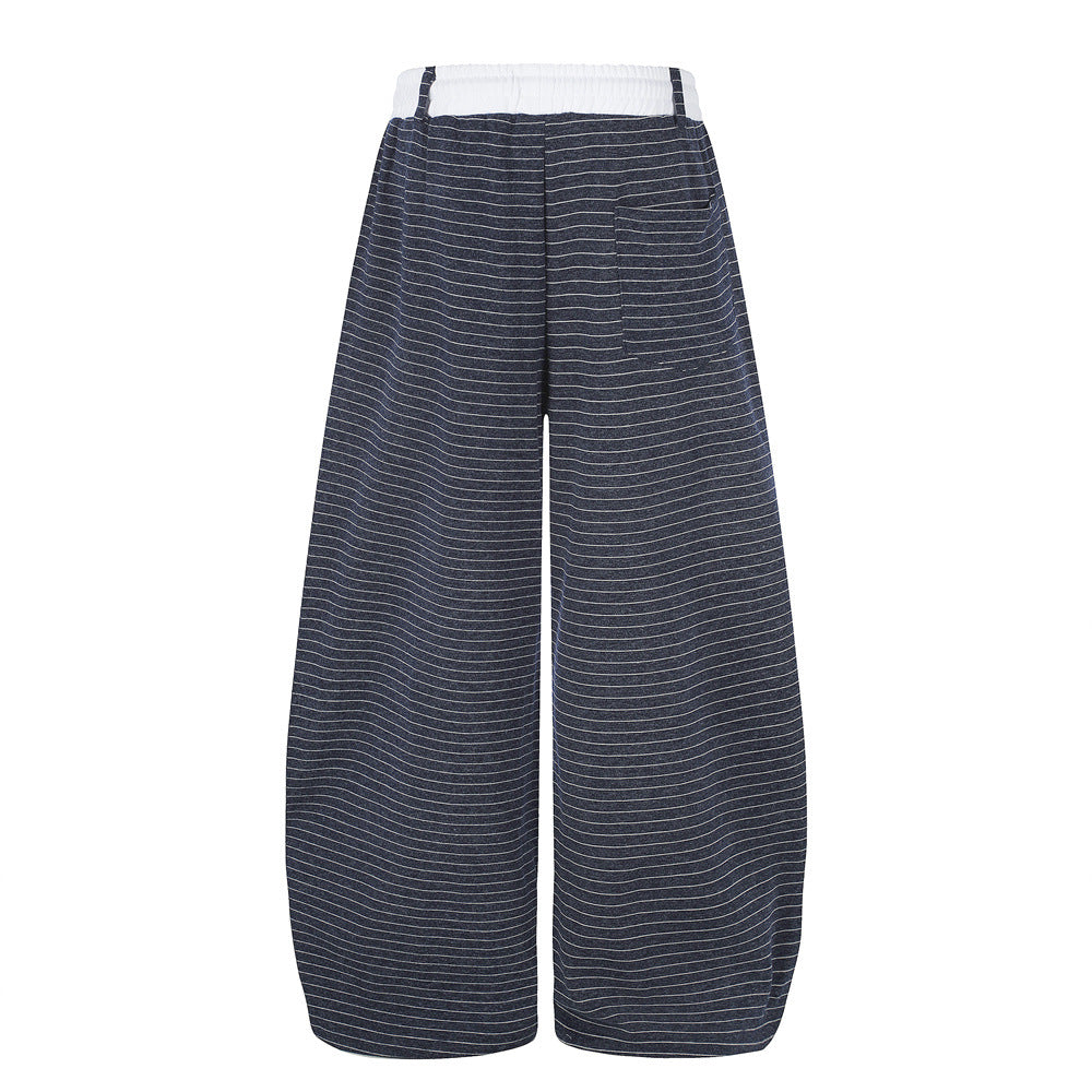 Striped Wide-Leg Sweatpants – Oversized Baggy Fit with Contrast Waistband