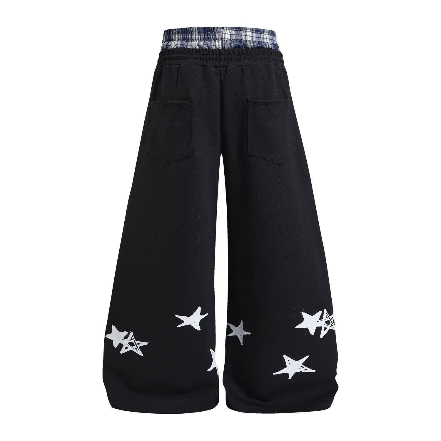 Wide-Leg Sweatpants with Plaid Waistband & Star Print – Trouvaille Graphic