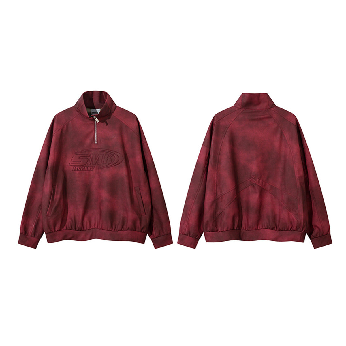 Sweat-shirt SMK à demi-zip – Col montant vintage effet délavé à l’acide