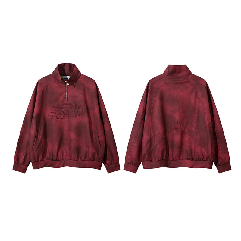 Sweat-shirt SMK à demi-zip – Col montant vintage effet délavé à l’acide