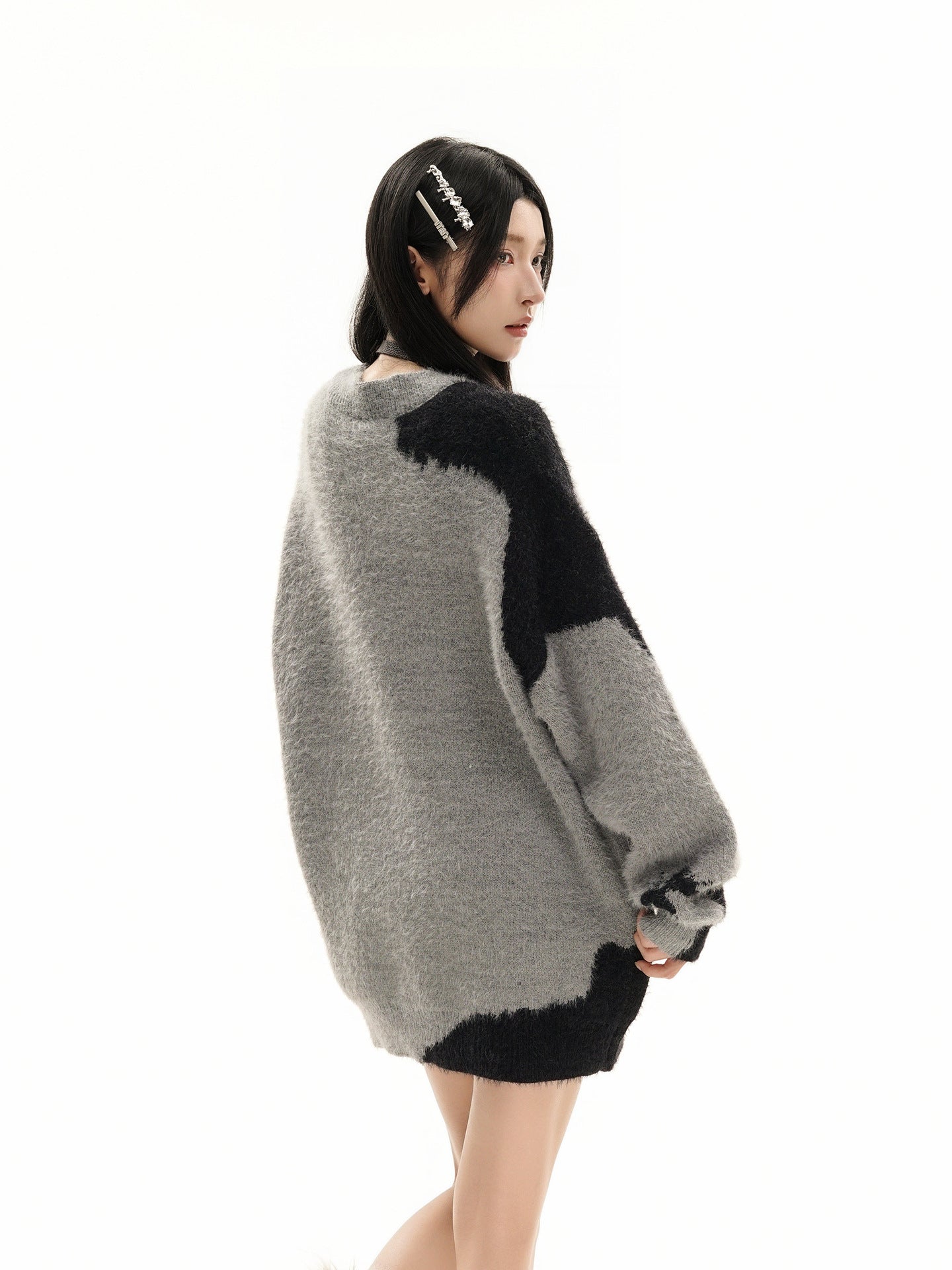 Gilet cardigan en maille jacquard papillon – Col V oversize, maille couple