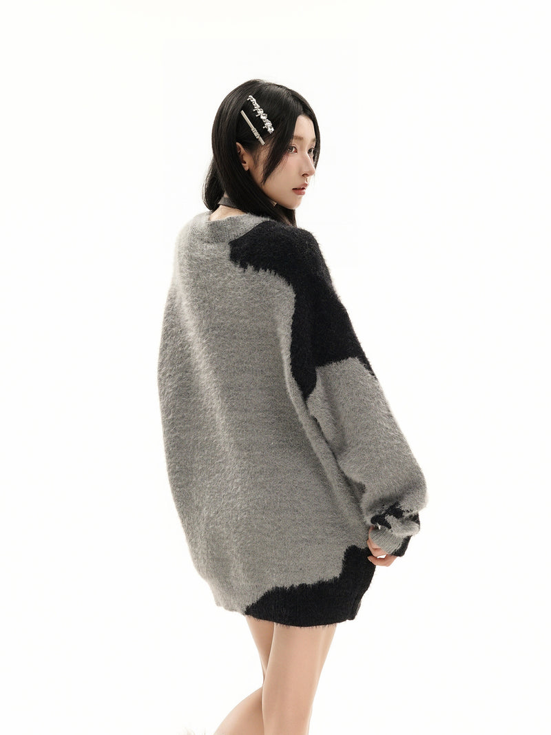 Gilet cardigan en maille jacquard papillon – Col V oversize, maille couple