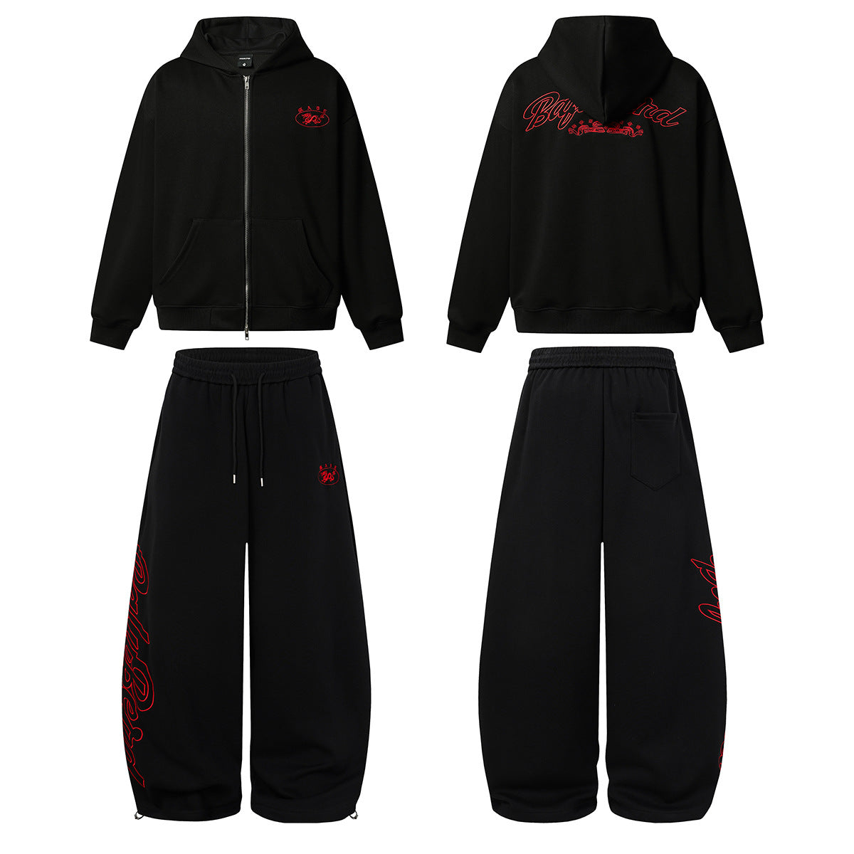 Baggy-Sweatpants mit weitem Bein – Camo- und schwarze Streetwear-Jogger mit Grafikprint