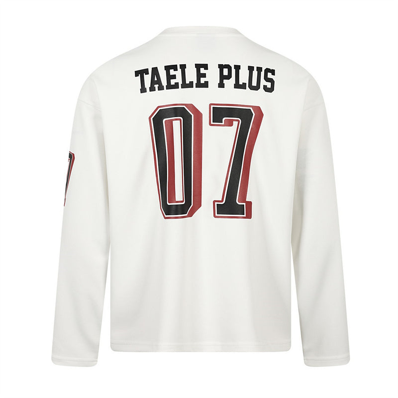 Football Jersey Long-Sleeve Tee – Taele Plus 07 Number Print V-Neck Oversized