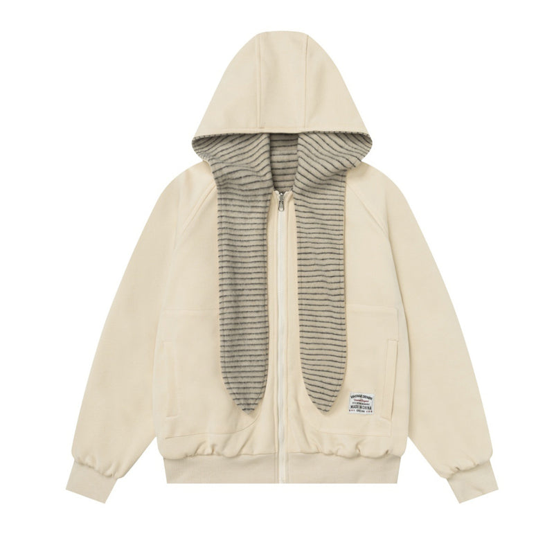 Sudadera con capucha y cremallera de rayas con orejas de conejo — Cárdigan reversible de doble cara