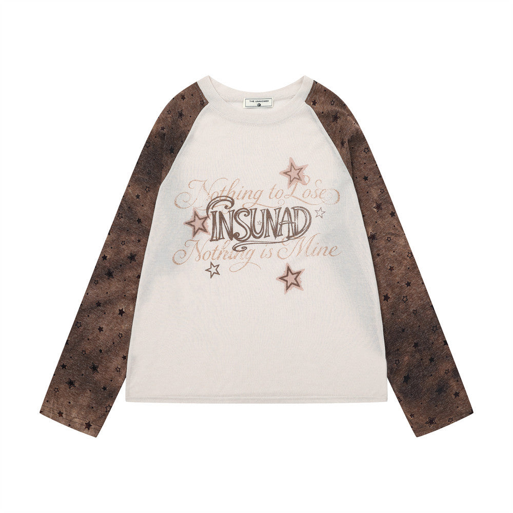 T-shirt homme raglan à manches longues avec manches imprimées d'étoiles et motif graphique sur le devant