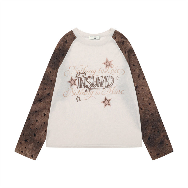 T-shirt homme raglan à manches longues avec manches imprimées d'étoiles et motif graphique sur le devant