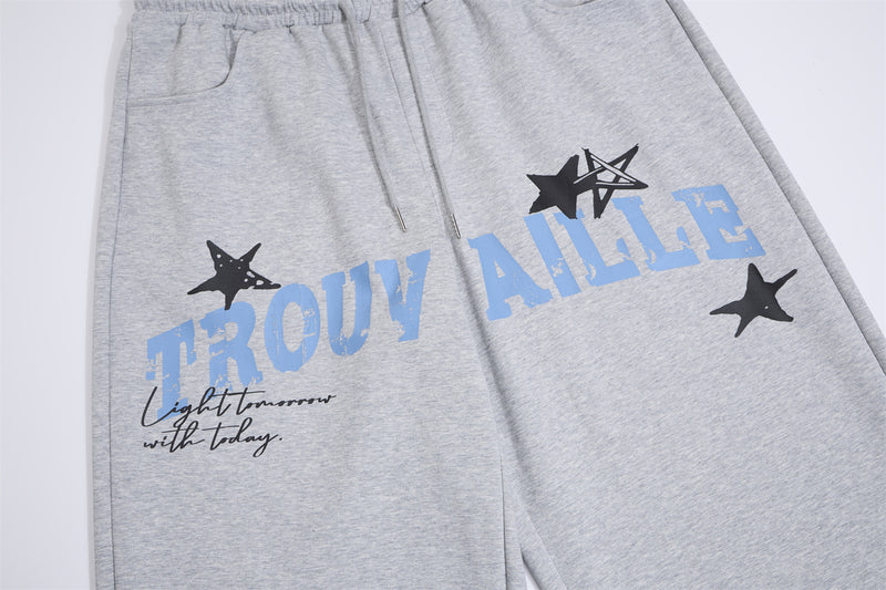 Wide-Leg Sweatpants with Plaid Waistband & Star Print – Trouvaille Graphic