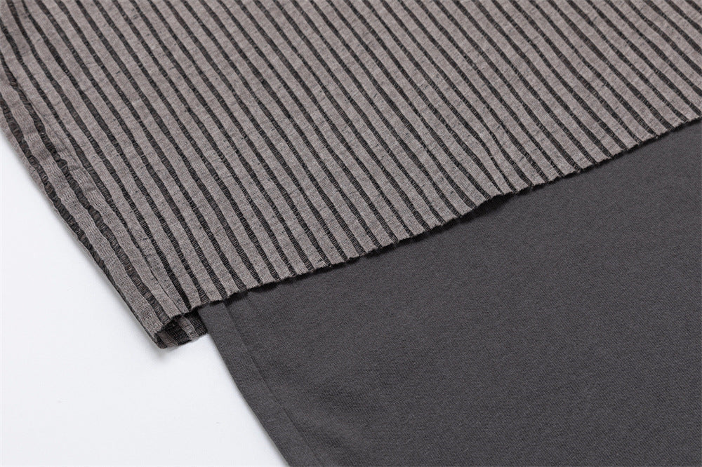 Irregular Faux Two-Piece Striped Long-Sleeve T-Shirt – Oversized Vintage