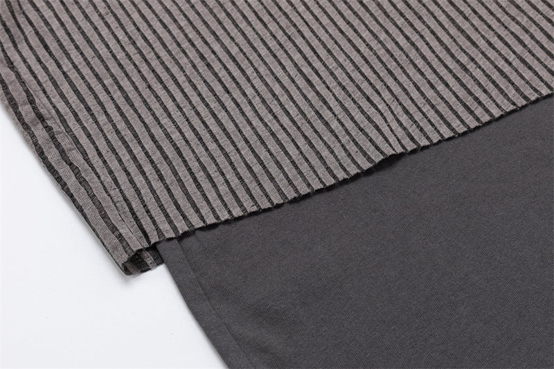 Irregular Faux Two-Piece Striped Long-Sleeve T-Shirt – Oversized Vintage