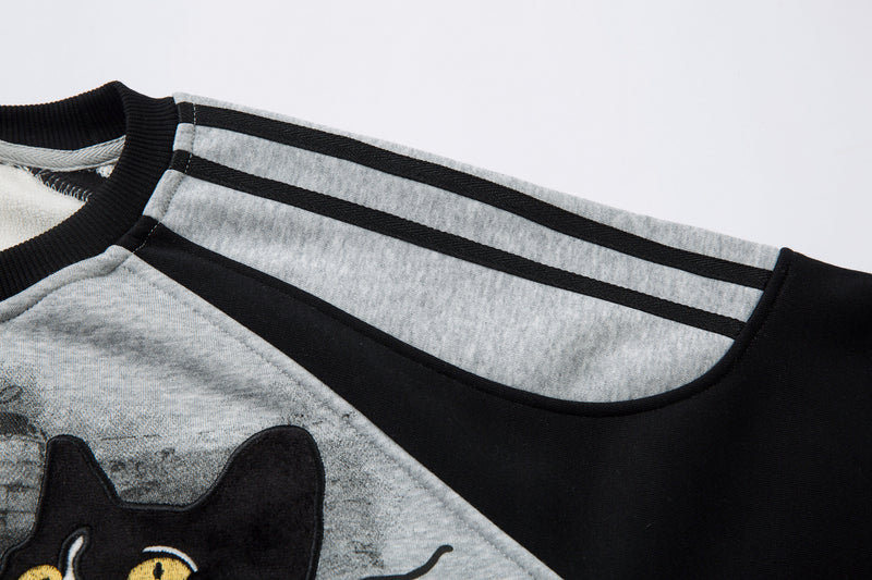 Sweat-shirt motif chat en smoking avec imprimé note de musique et manches raglan color block