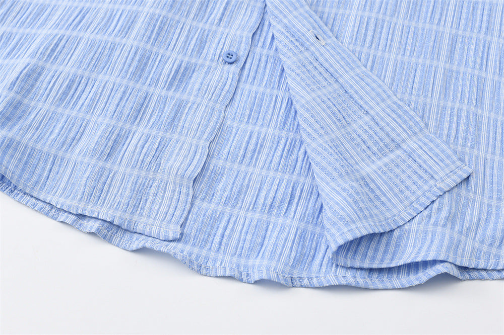 Men's Plaid Textured Long-Sleeve Oversized Button-Up Shirt