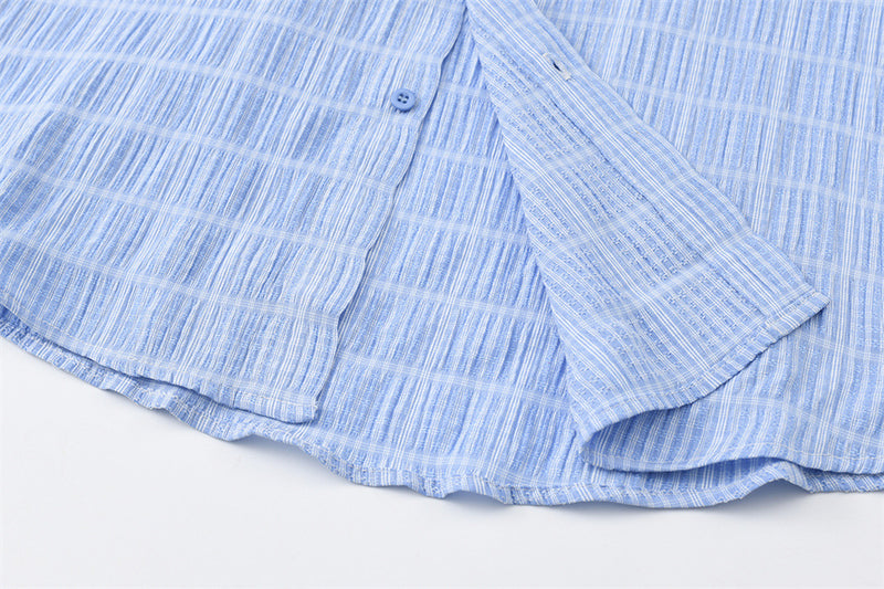 Men's Plaid Textured Long-Sleeve Oversized Button-Up Shirt