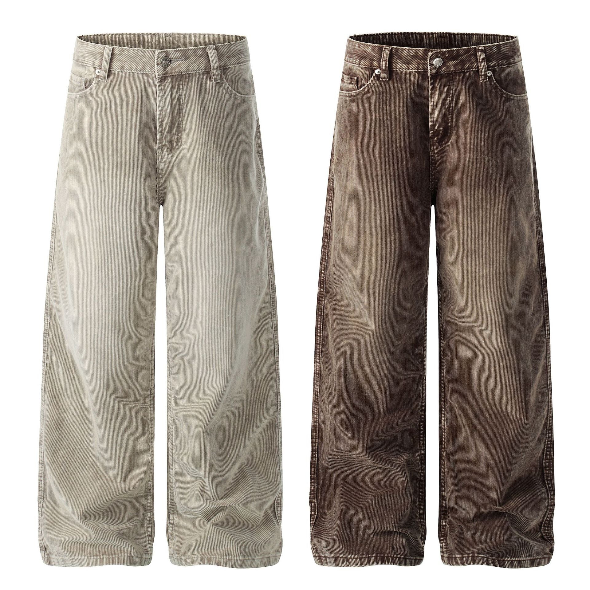 Men's Vintage Washed Corduroy Wide-Leg Straight Pants