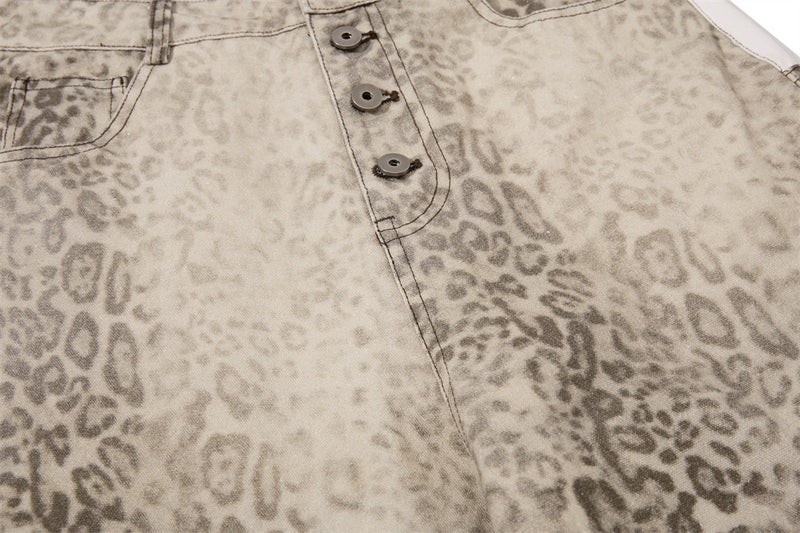 Wide-Leg Leopard Print Jeans – Baggy Fit Punk Streetwear Pants for Men