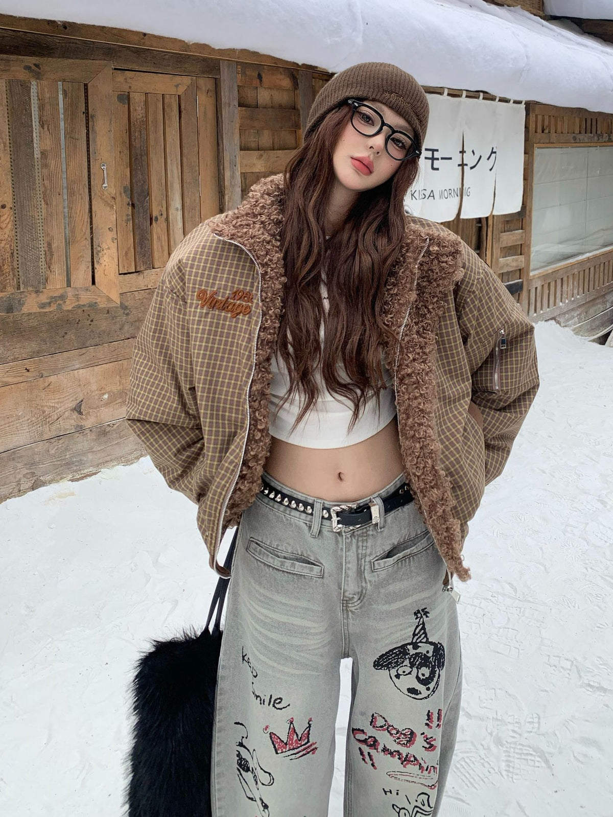 Reversible Plaid & Sherpa Bomber Jacket – Vintage 1988 Embroidered Padded Coat