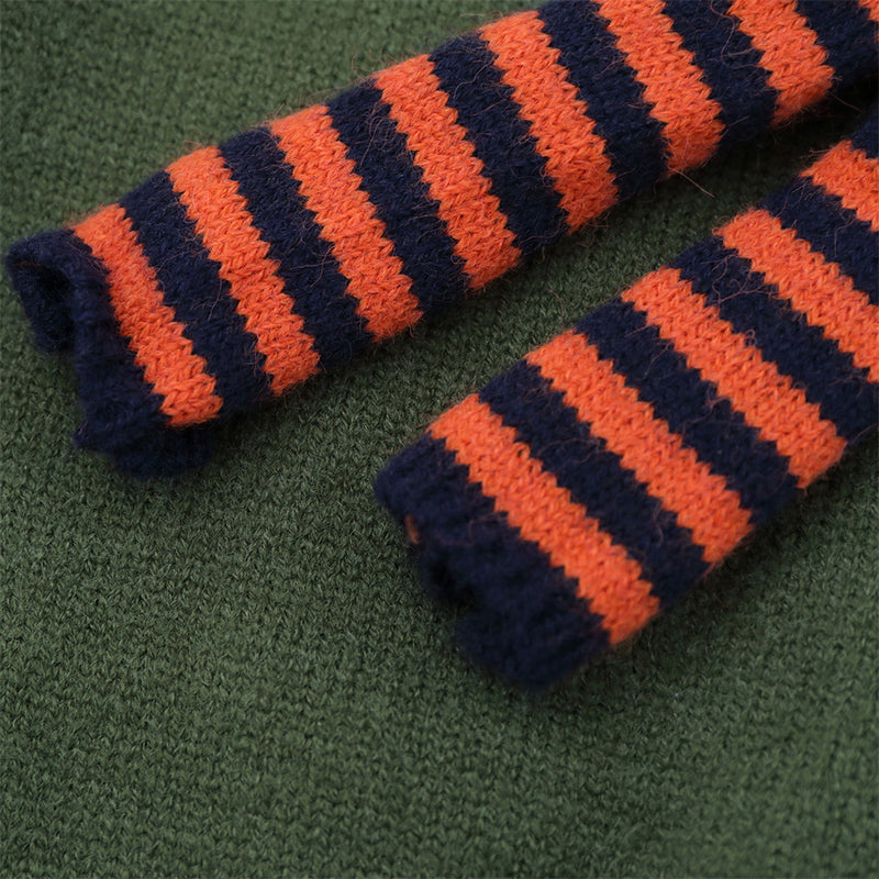 Mens Crew Neck Sweater with Faux Sailor Shawl Striped Knit Pullover