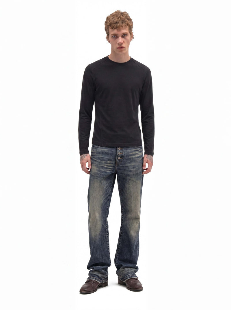 Men's Long Sleeve Crew Neck T-Shirt – Slim Fit Raglan Shoulder Tee