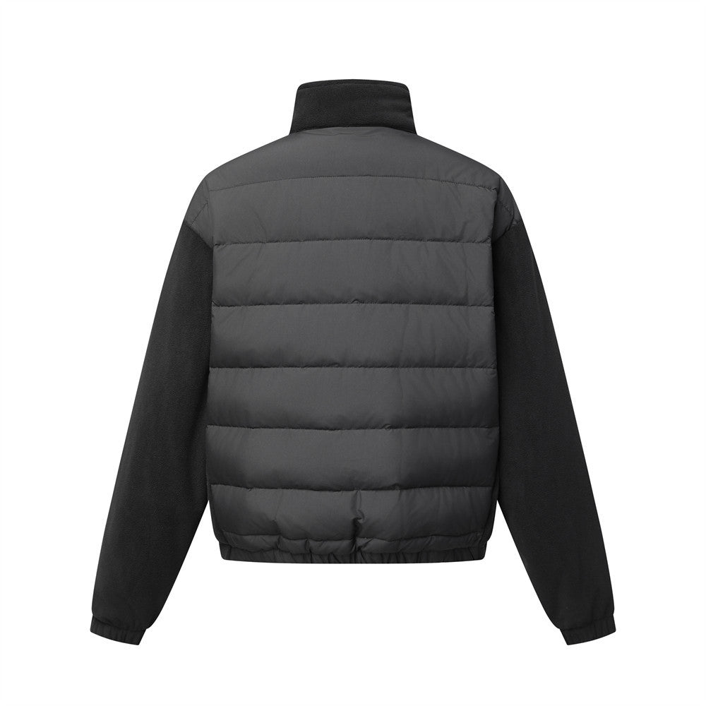 Herren-Hybrid-Pufferjacke mit Fleeceärmeln, Stehkragen und Doppelzipper