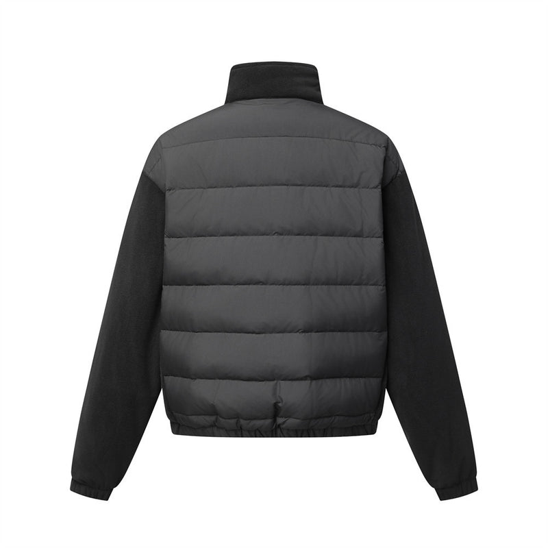 Herren-Hybrid-Pufferjacke mit Fleeceärmeln, Stehkragen und Doppelzipper