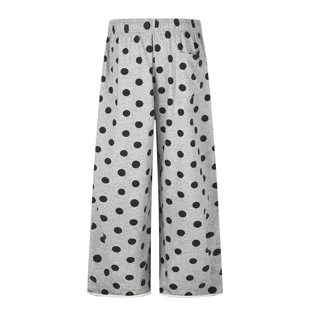 Polka Dot Wide-Leg Pants with Elastic Drawstring Waist