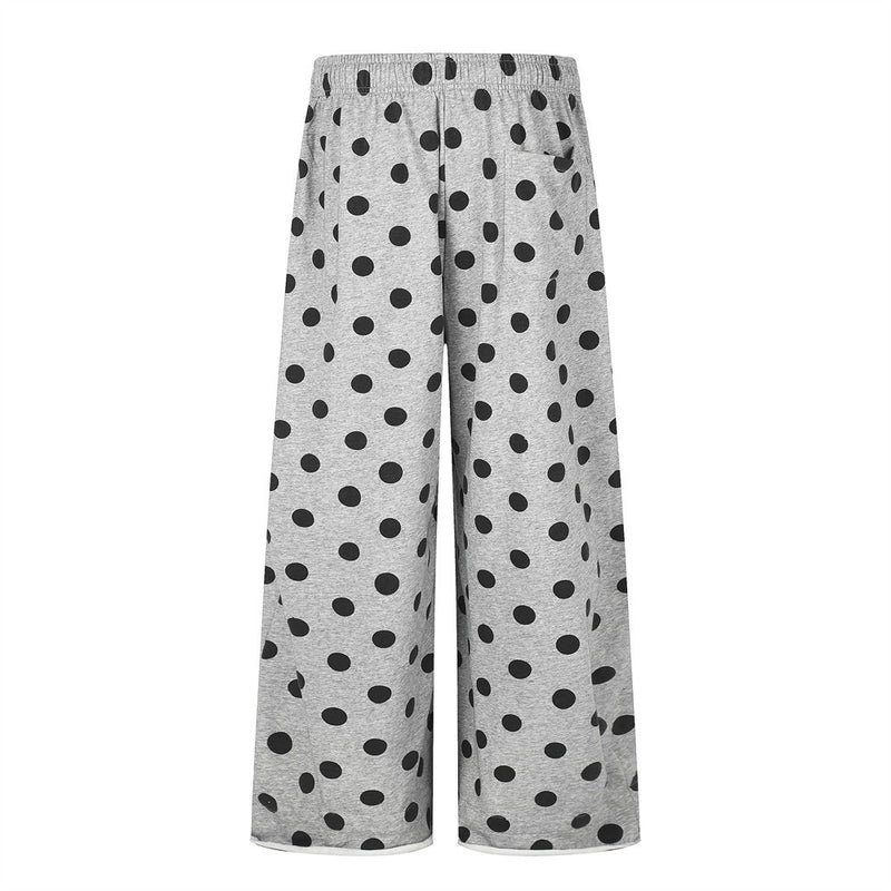 Polka Dot Wide-Leg Pants with Elastic Drawstring Waist