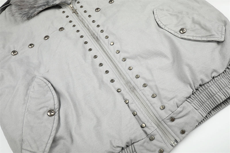 Men's Studded Bomber Jacket with Faux Fur Collar – High Street Winter Coat