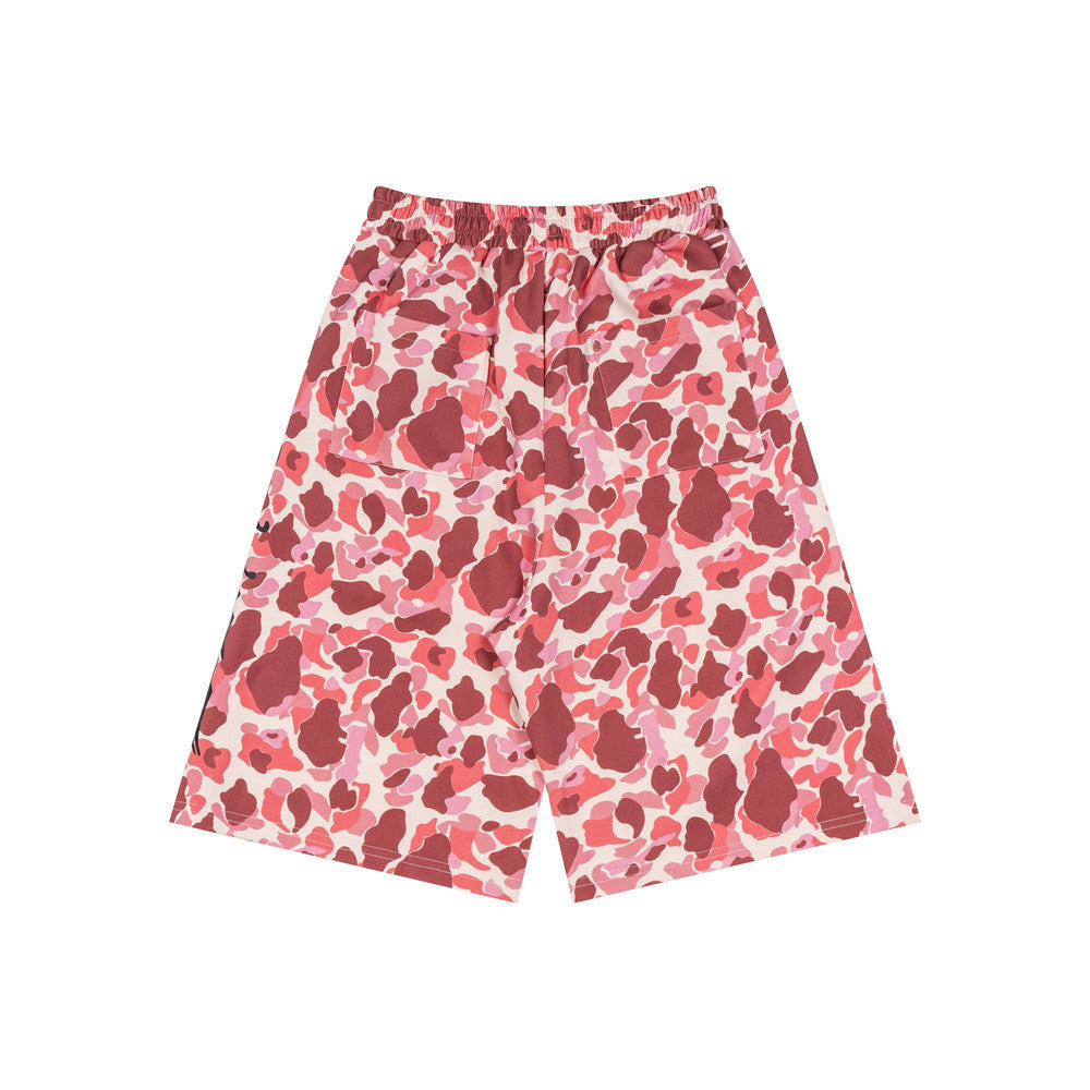 Men's Camo Print Wide-Leg Shorts | Gothic Letter Streetwear Casual Five-Point Sh