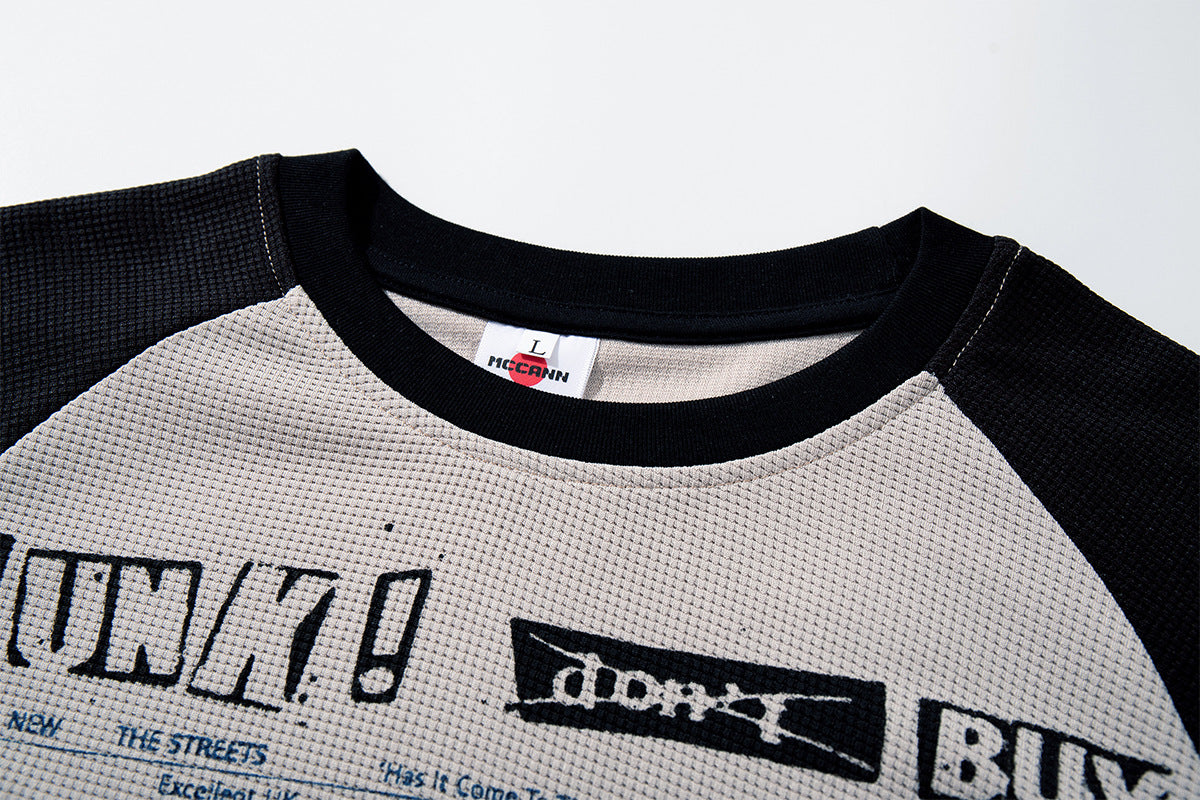 The Streets Punk Graphic Waffle Knit Raglan Long Sleeve Shirt – Black &