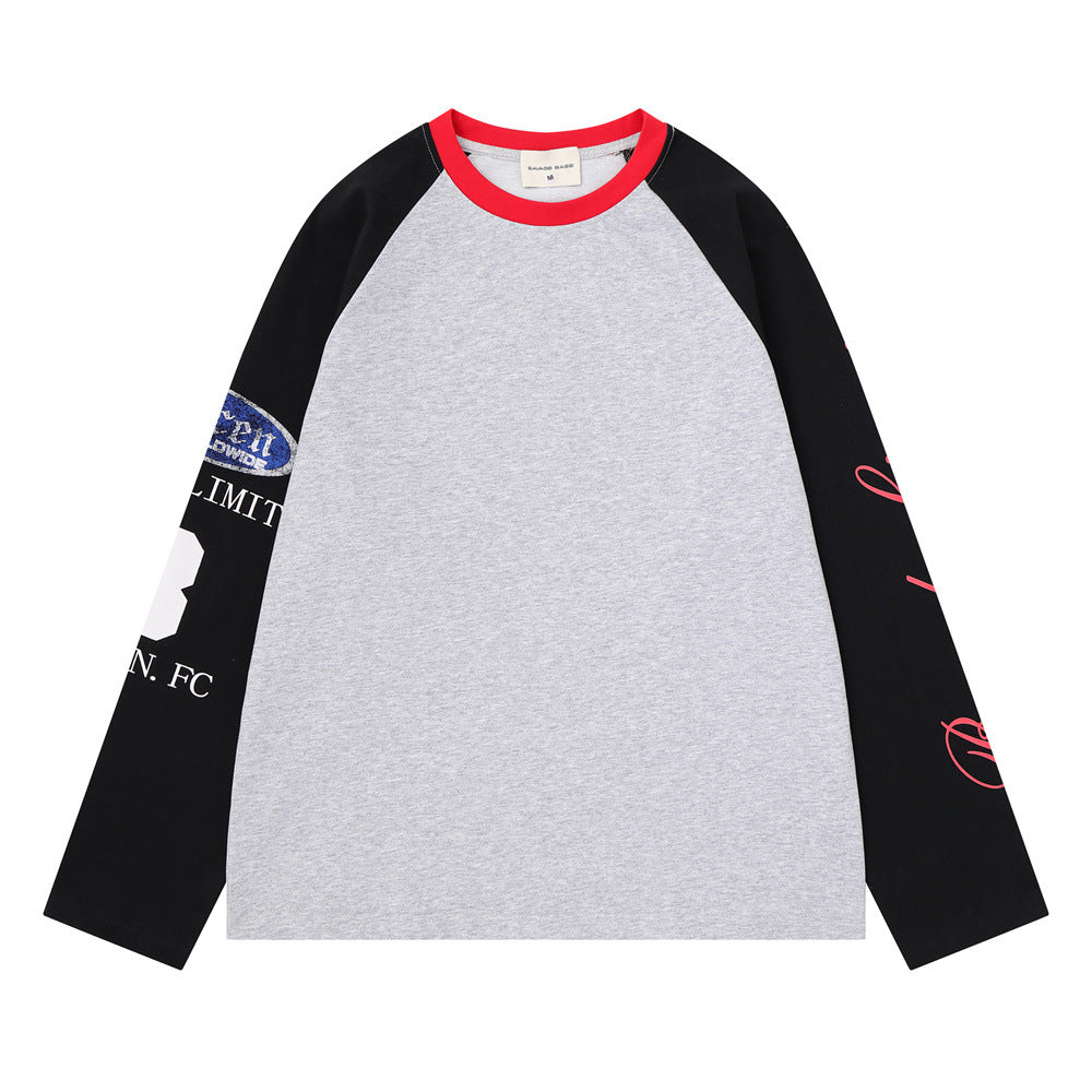 Men's Colorblock Raglan Long Sleeve Tee with Graphic Sleeve Print
