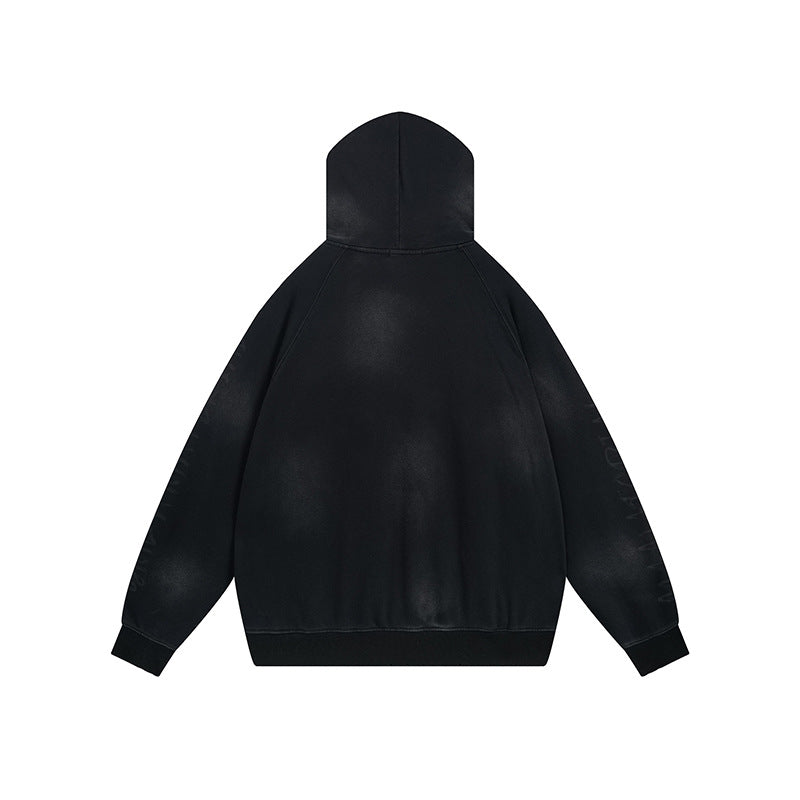 Material Graphic Oversized Hoodie – Washed Heavy Fleece with Embroidered Patch &