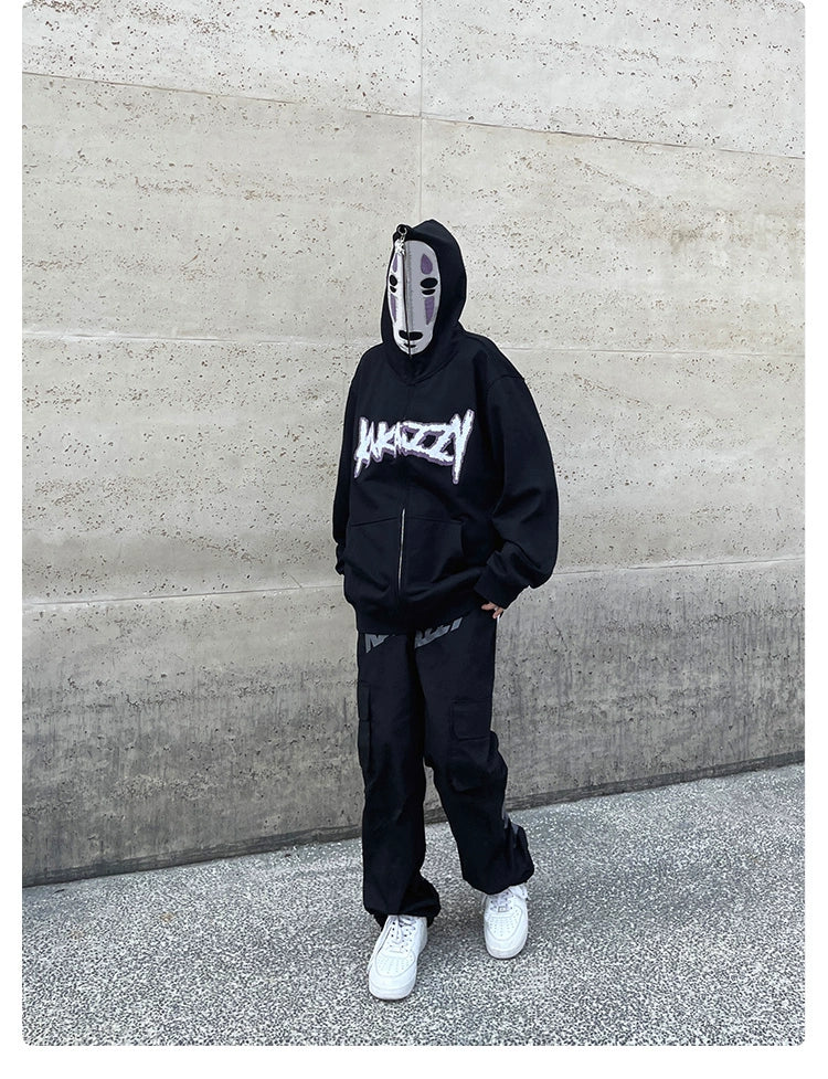 No-Face Anime Hoodie - 400GSM Oversized Spirited Away Zip-Up Sweatshirt