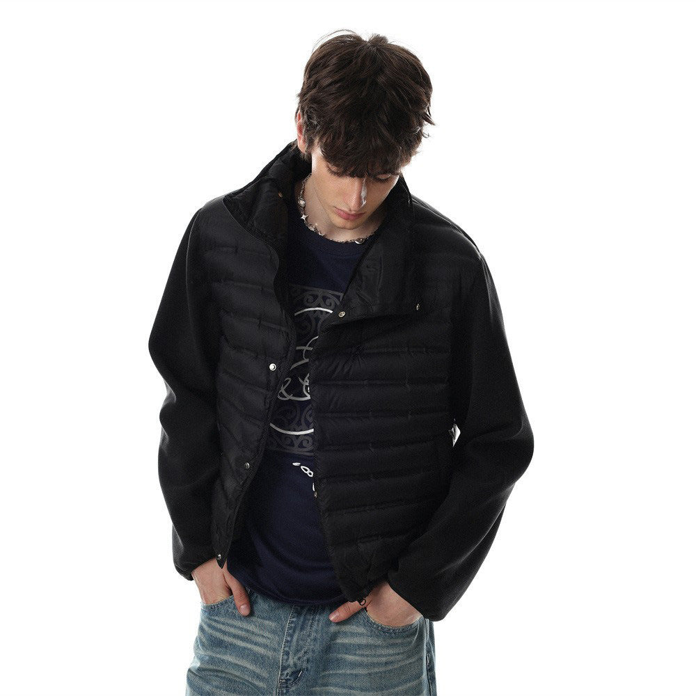 Men's Asymmetric Stand Collar Quilted Down Jacket – Diagonal Placket Puffer Coat