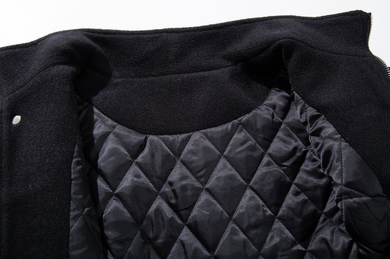 Oversized Wool-Blend Belted Bomber Jacket with Stand Collar