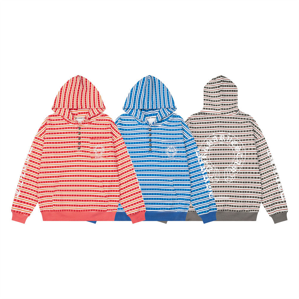 Men's Striped Gothic Letter Graphic Pullover Hoodie – Oversized Fit