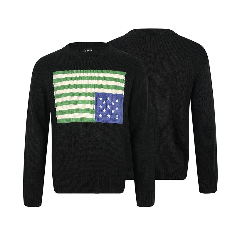 American Flag Intarsia Knit Crewneck Sweater – Retro Stars & Stripes