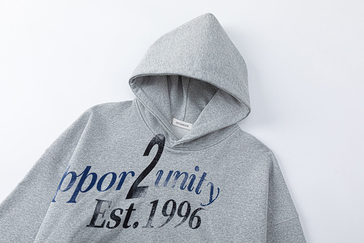 Hoodie à capuche Opportunity Est. 1996 – Motif graphique vintage américain, coupe oversize
