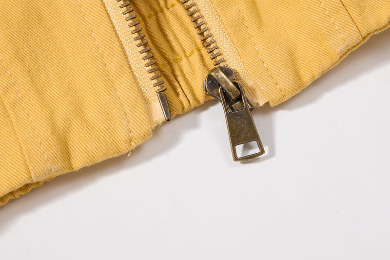 Retro American Washed Zip-Up Jacket with Corduroy Collar