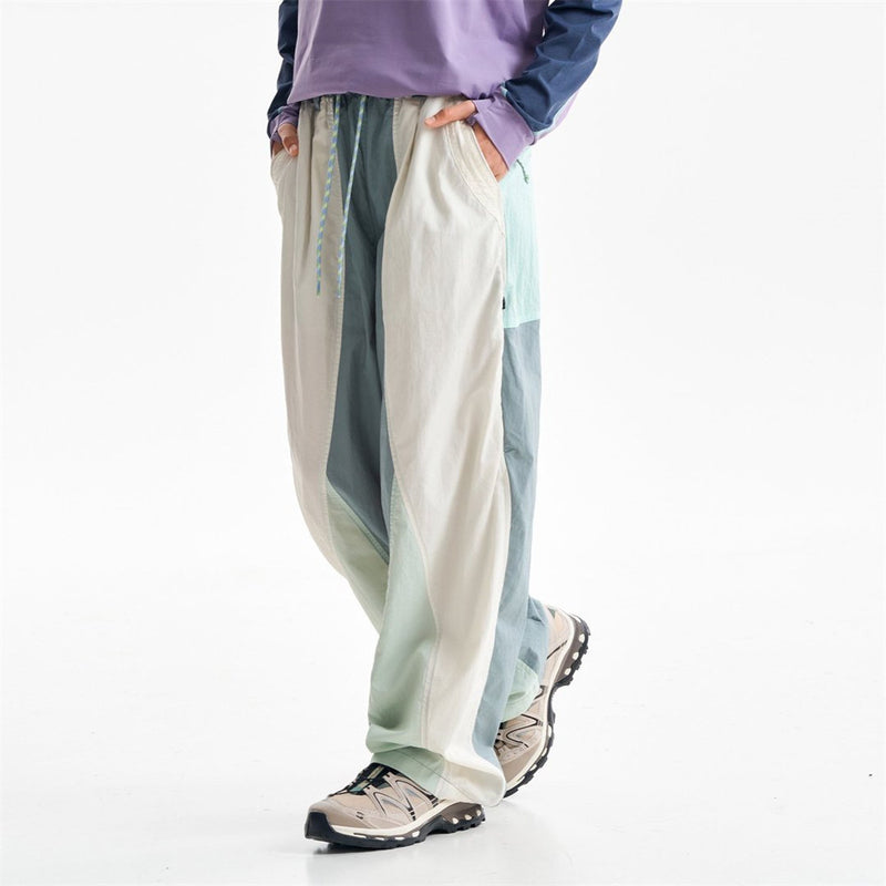 Wide-Leg Colorblock Track Pants – Relaxed Fit Outdoor Sport Trousers