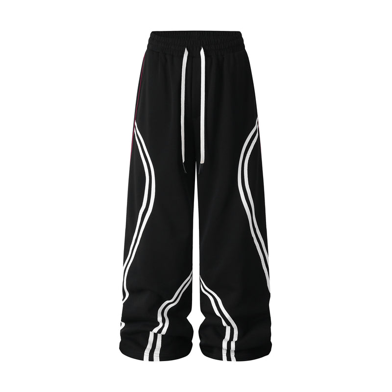 Pantalon de survêtement baggy à jambes larges avec détail rayé incurvé – Style streetwear hip-hop